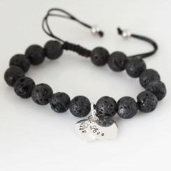 Lava Bead Bracelet with Sterling Silver Heart Charm (starts at $55 with 1 heart charm)